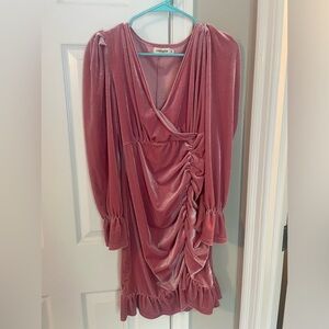 Pink velvet mini dress.
